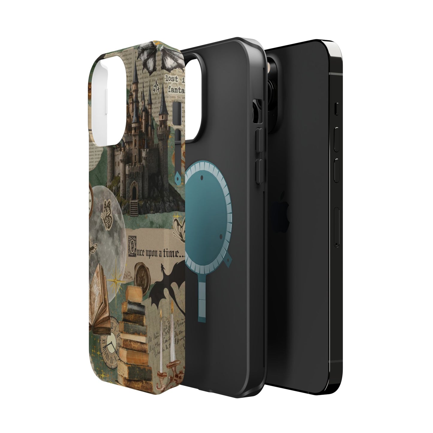 Magical Library Phone Case — Magnetic Impact-Resistant Cover with Castle & Books Collage
