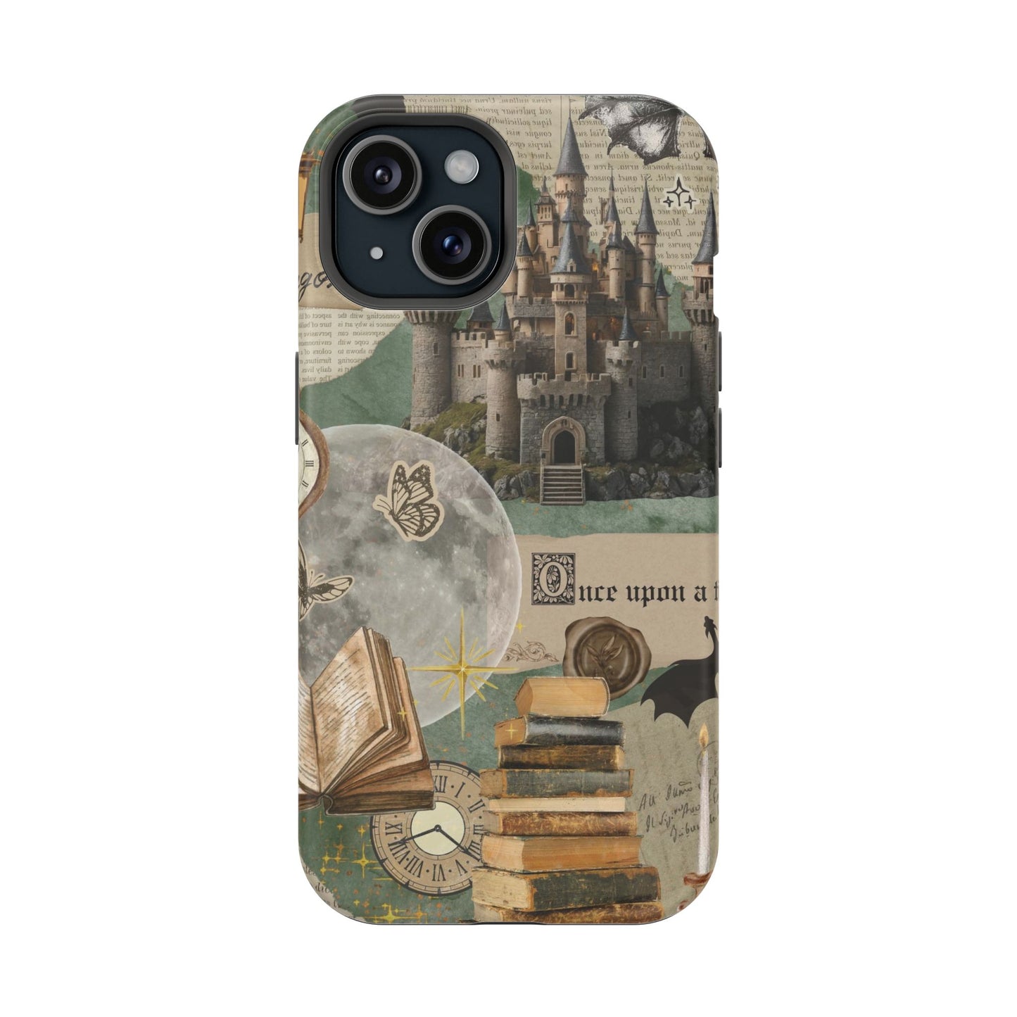 Magical Library Phone Case — Magnetic Impact-Resistant Cover with Castle & Books Collage