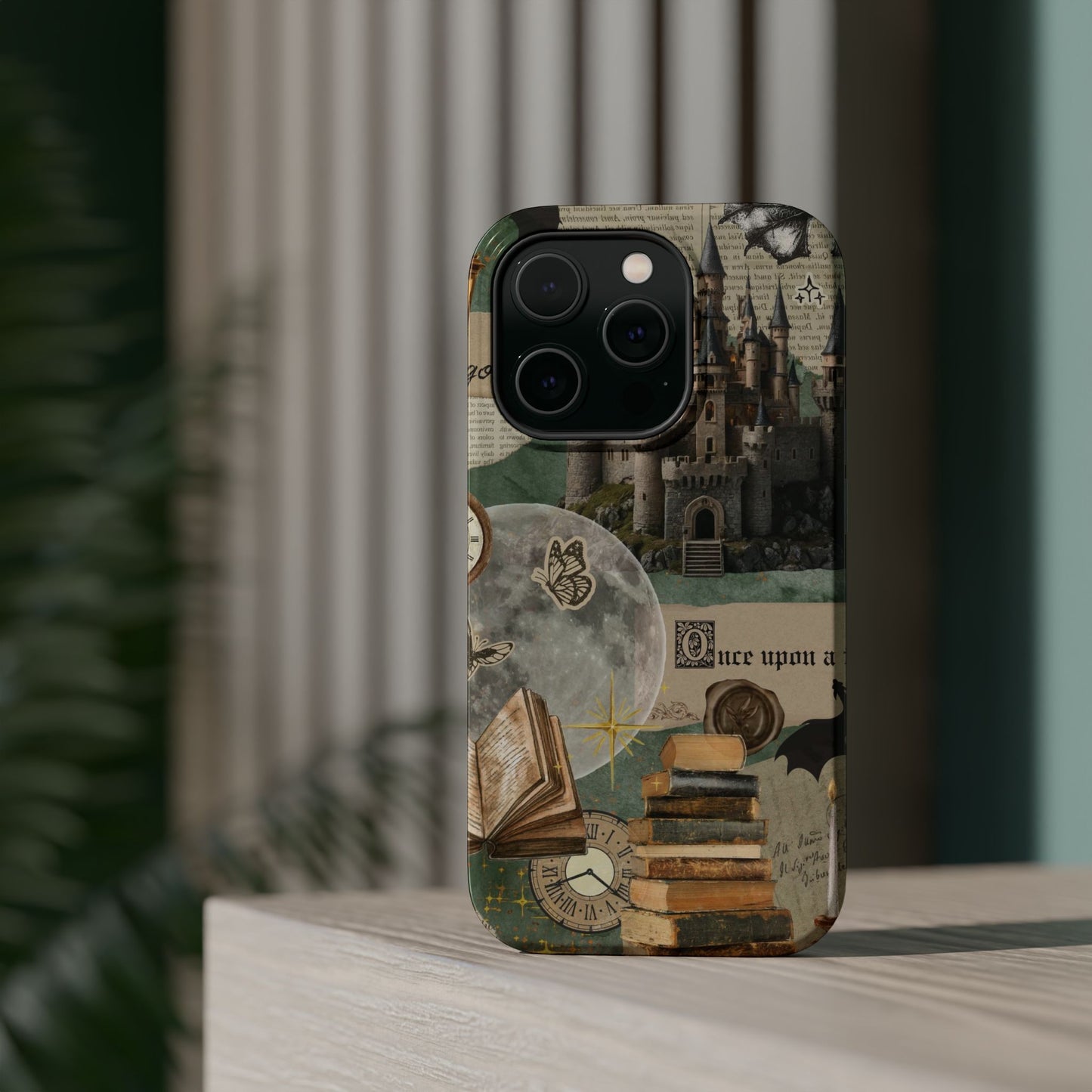 Magical Library Phone Case — Magnetic Impact-Resistant Cover with Castle & Books Collage