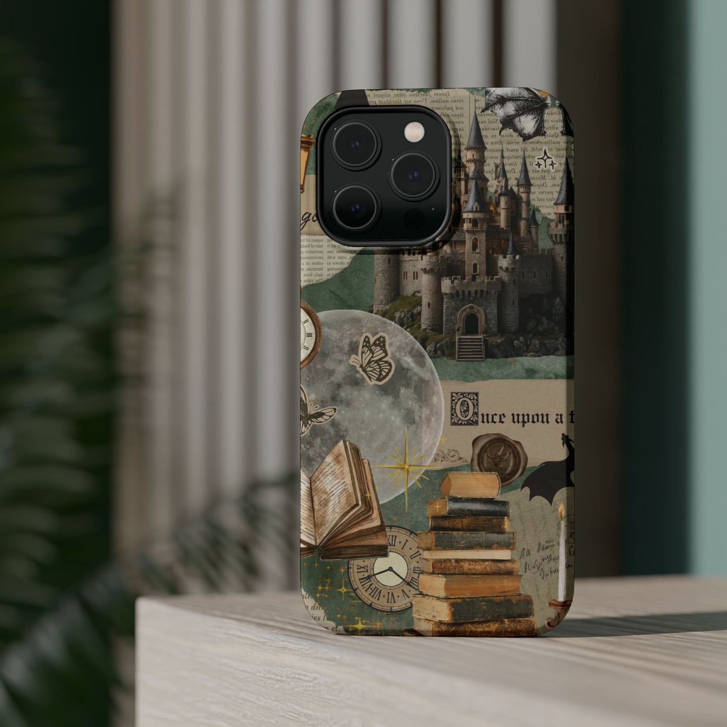 Magical Library Phone Case — Magnetic Impact-Resistant Cover with Castle & Books Collage