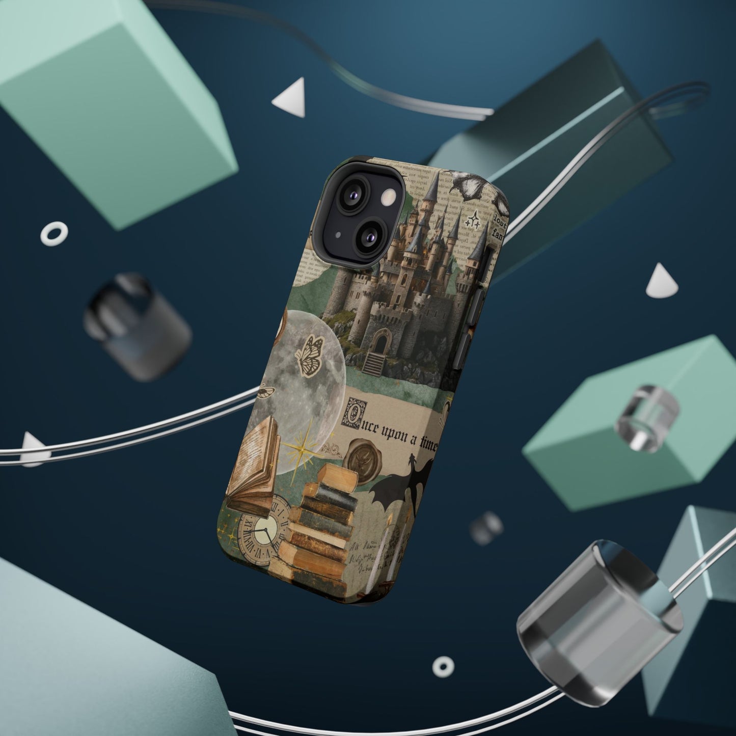 Magical Library Phone Case — Magnetic Impact-Resistant Cover with Castle & Books Collage