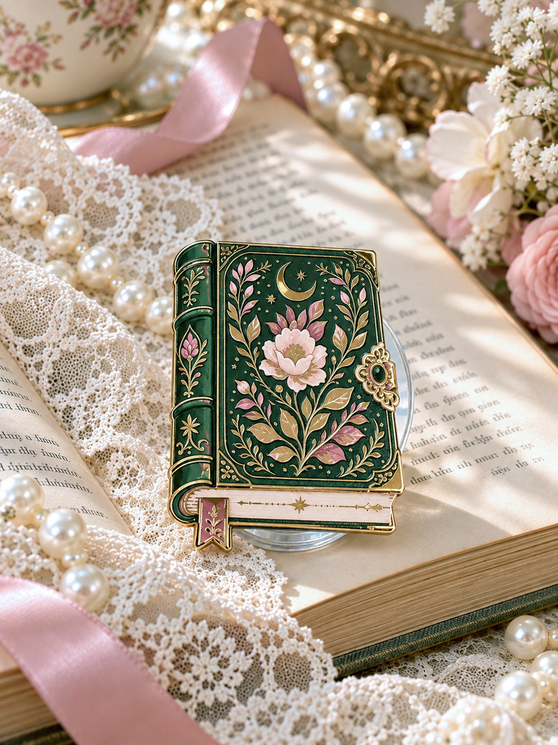 Wholesale Green Book Enamel Phone Grip – Botanical Bookish Magnetic Grip | Kindle & E-Reader Accessory